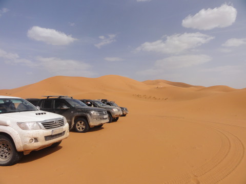 Maroc-Voyage Gruppe vor Düne Marokko